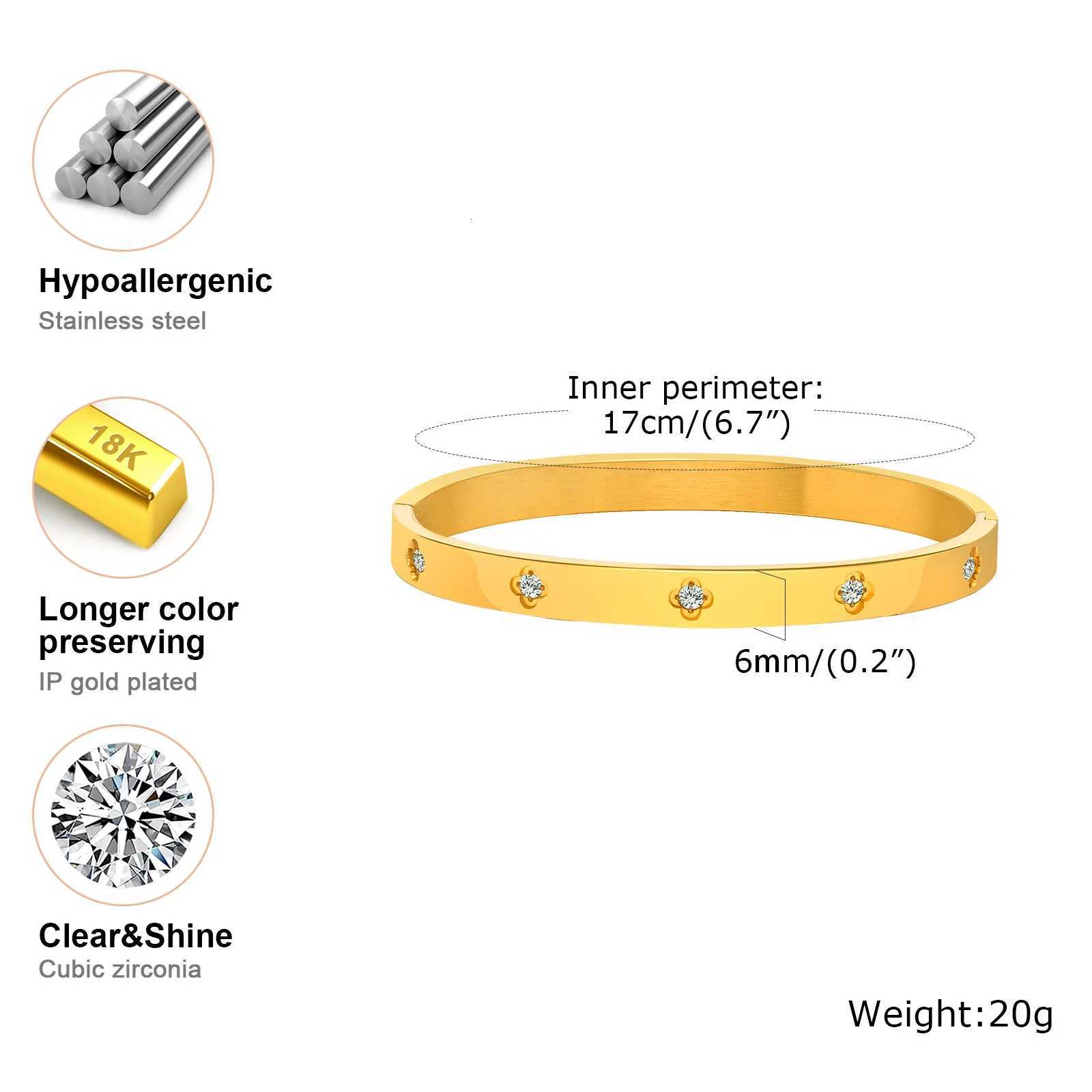 Stainless Steel Bangle 18K Gold Plated Friendship Cubic Zirconia Inlay Layered Jewelry H260323 - view 4