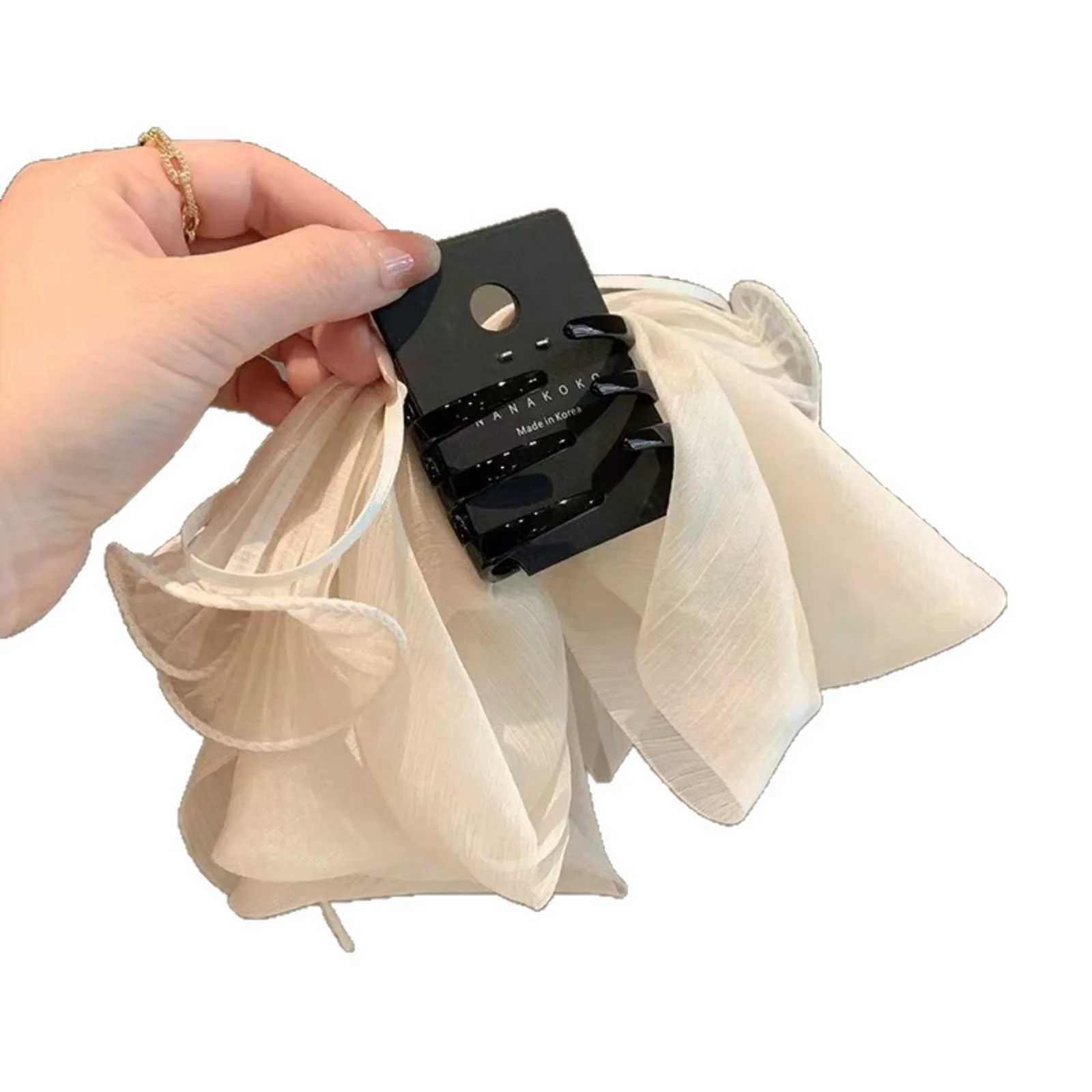 1pc New Internet-Famous Black Chiffon Bowknot Streamer Hair Claw Clip - Elegant Versatile Large-Size Ponytail Clip Elegant H H260324