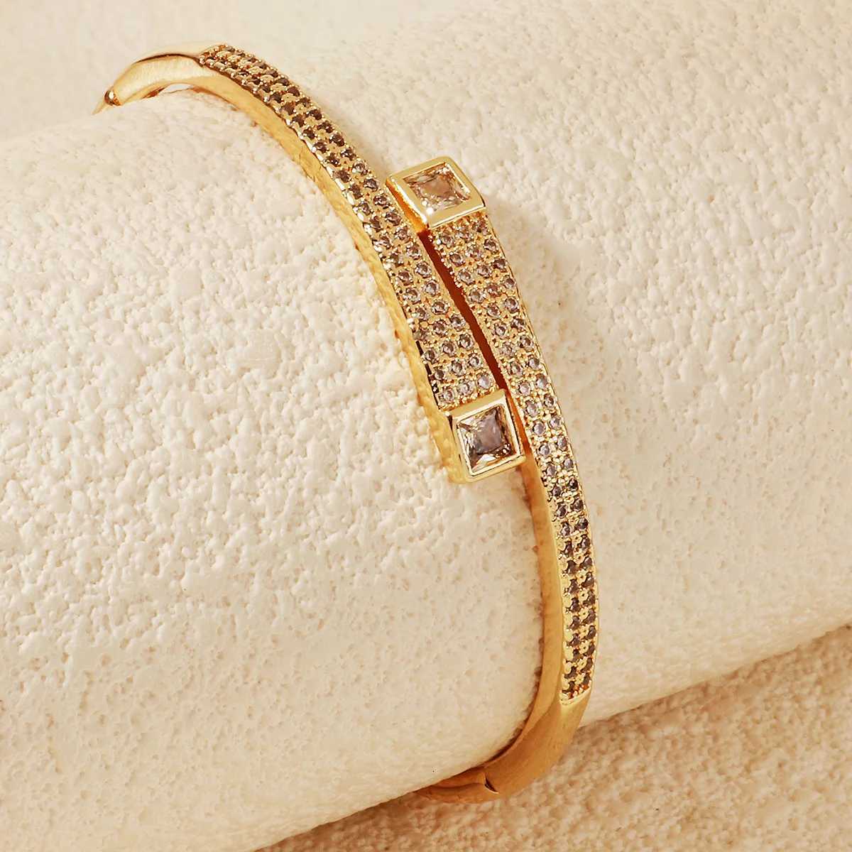 Simple Studded for Women Classic Copper and Zirconium Opening Bangle Daily Jewelry Accessories As Gifts H260323 - view 5