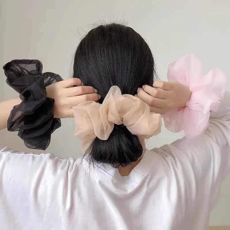 1 piece of oversized mesh large intestine hair ring with flower bud and bright organza large intestine ring for women H260324