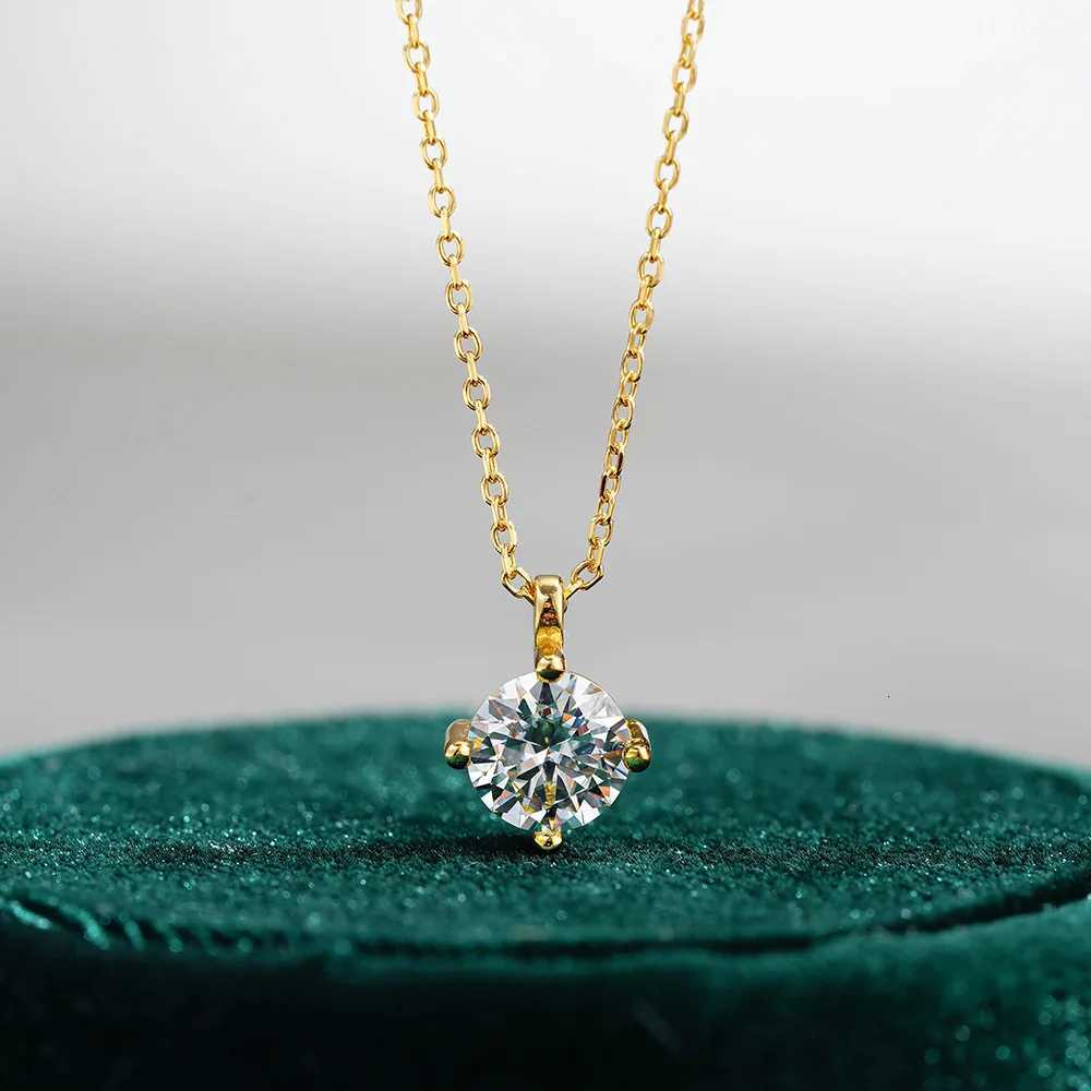 Luxury Real 18k Gold Womens 1 karat Diamond Pendant Moissanite Necklace Claw Classic Clavicle Chain H260324 - view 3