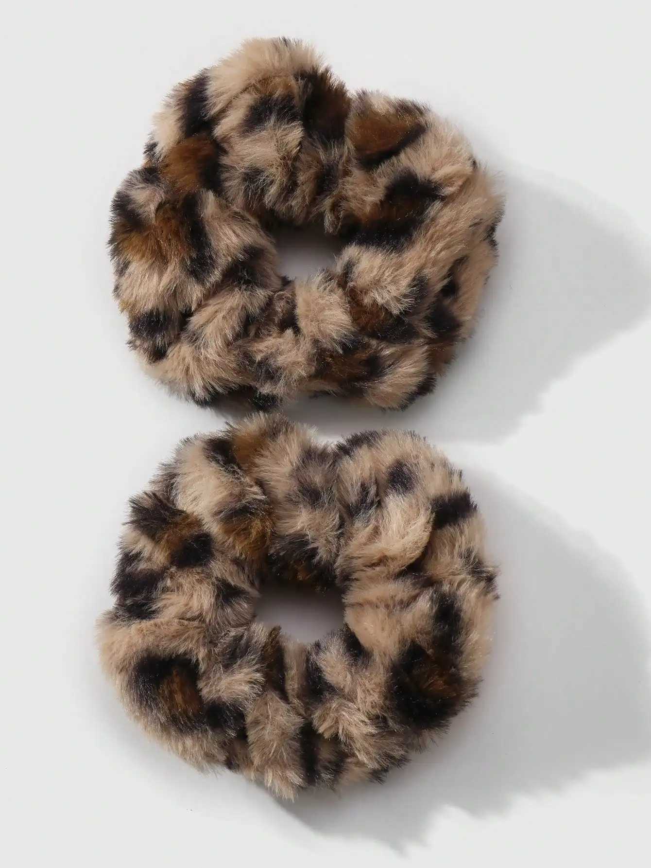 ROMWE Kawaii 2pcs/Set Chic Vintage Leopard Print Fluffy Scrunchies Korean Style Sophisticated Suitable For Women Daily Wear H260324