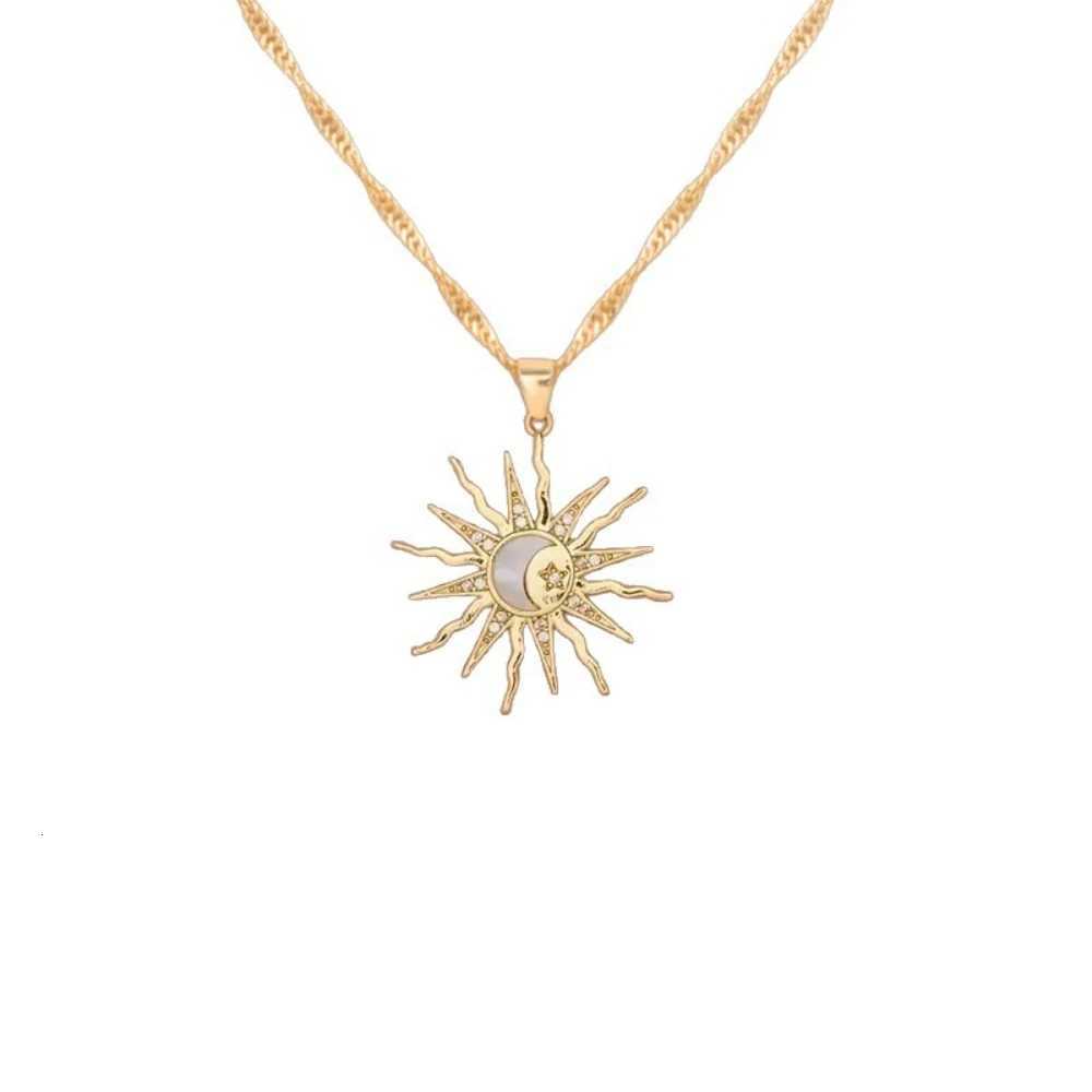 Fashion Metal Sun Moon Pendant Necklaces for Women Gold Color Elegant Zircon Geometric Star Choker Necklace Vintage Jewelry H260324 - view 5