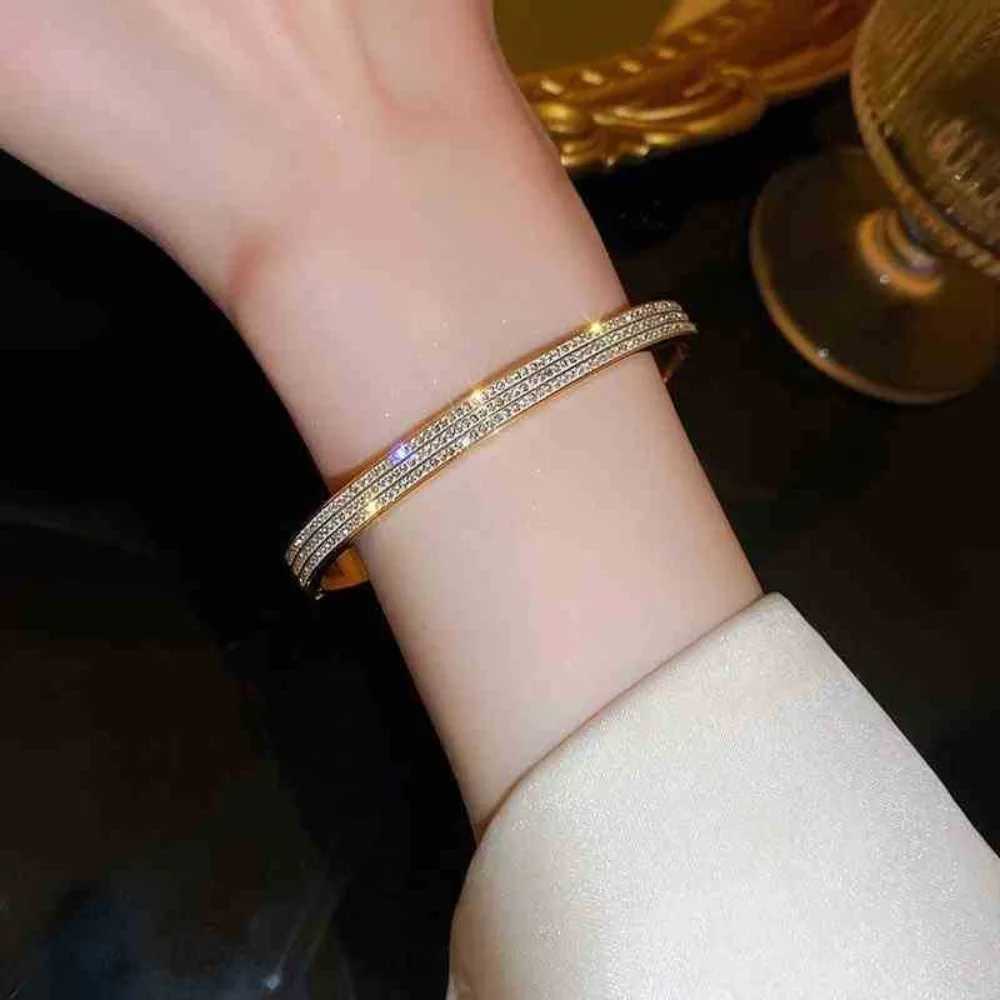 Stainless Steel Shiny Zircon Bangles for Women Girls Trendy Classic Can Open Accessories Jewelry Accessories Gifts H260323 - view 7