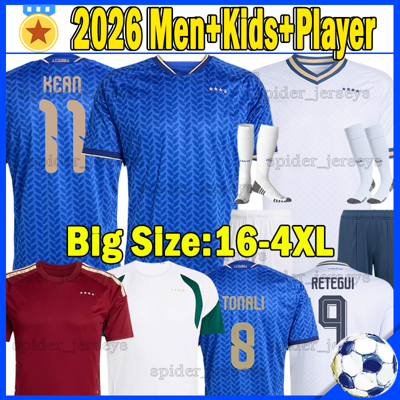 XXXL 4XL 26 27 Italy World Cup Soccer Jerseys national football team 2026 2027 RETEGUI FRATTESI KEAN RASPADORI TONALI ESPOSITO Goalkeeper Italia Men Shirts Kids kits