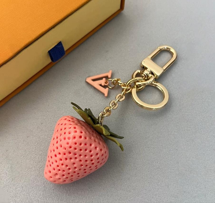 Women designer keychain fashion high quality luxury bag charm lanyards women bags Cherry Strawberry pendant luggage accessories small jewelry key chain
