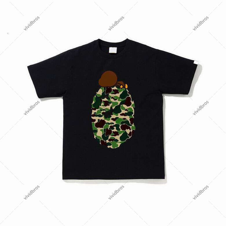 Design Men's Streetwear Camouflage Ape Head Print T-Shirt, Casual Loose Fit Short Sleeve Cotton Tee, Retro High Street Style for Men's Daily Wear
