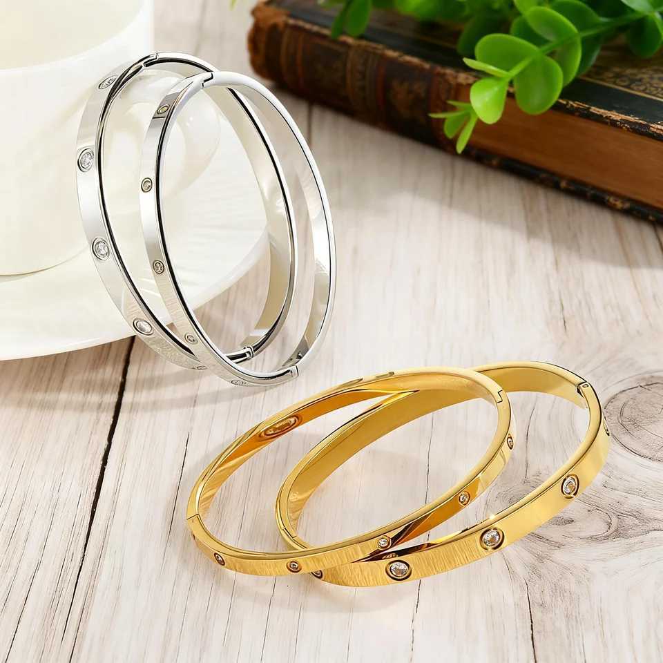 Luxury Crystal Bangles For Women Stainless Steel Stackable Waterproof Jewelry Gifts for Girlfriend Mom Wife H260323 - view 5