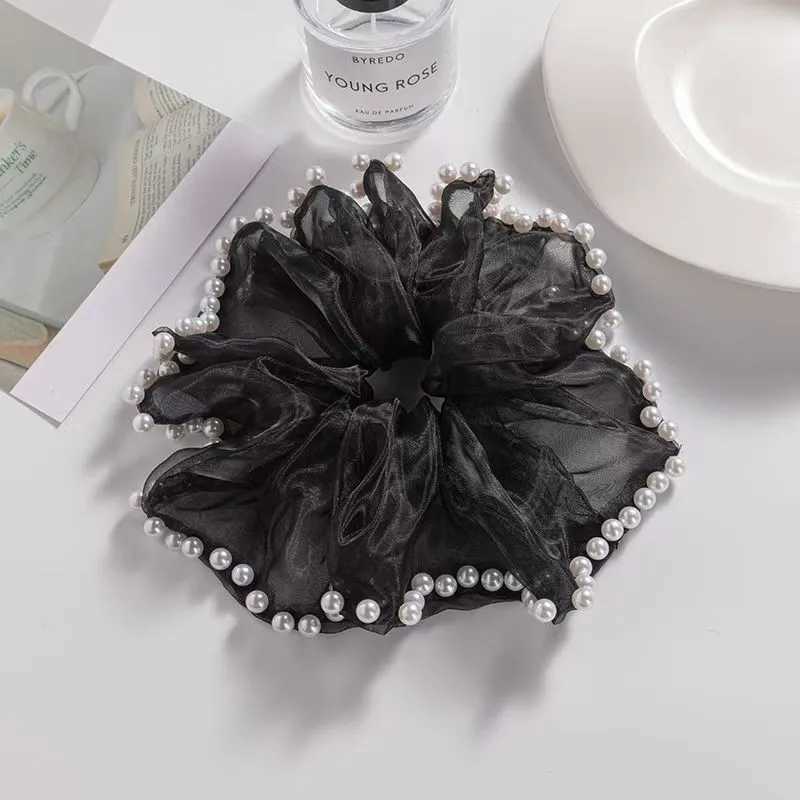 Elegant High-End Pearl Mesh Hair Ring Headband for Women Versatile Large Intestine Rubber Band Hair Accessory H260324