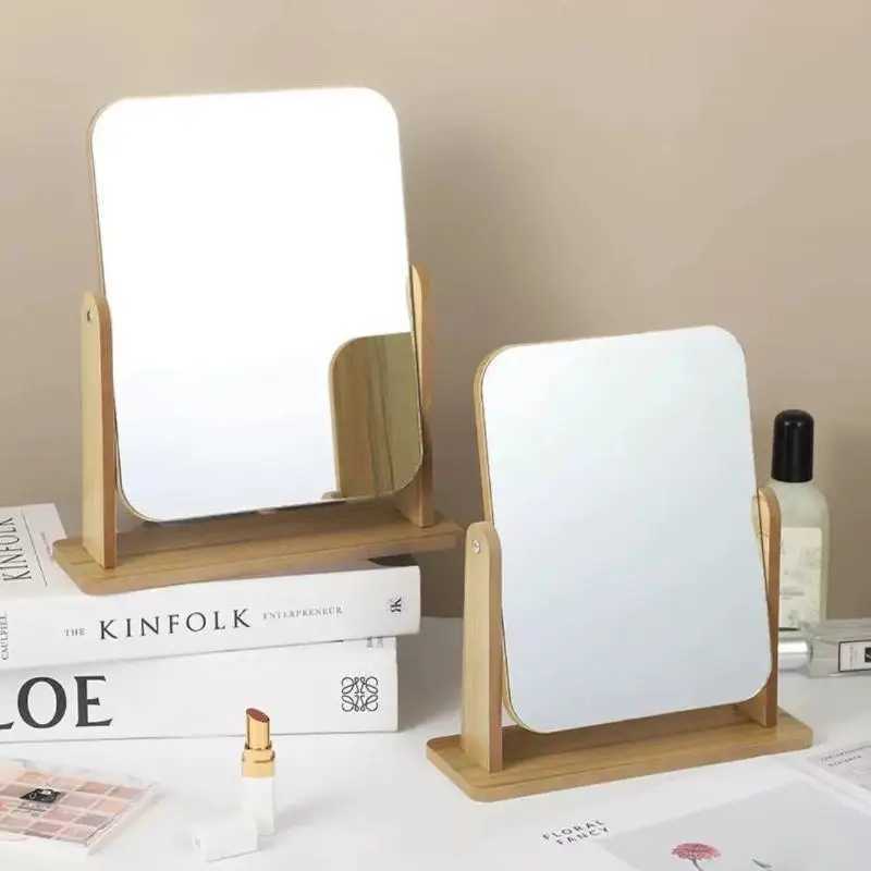 1Pc Clear Wooden Vanity Mirror - Desktop Angle Adjustable High-Definition Makeup Mirror with Stand for Personal Grooming H260324