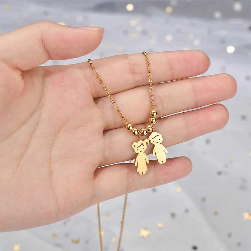 Letdiffery New Child Engraved Name Necklace Personalized Stainless Steel Boy Girl Kids Pendant Necklace Women Date Beads Family H260324 - view 4