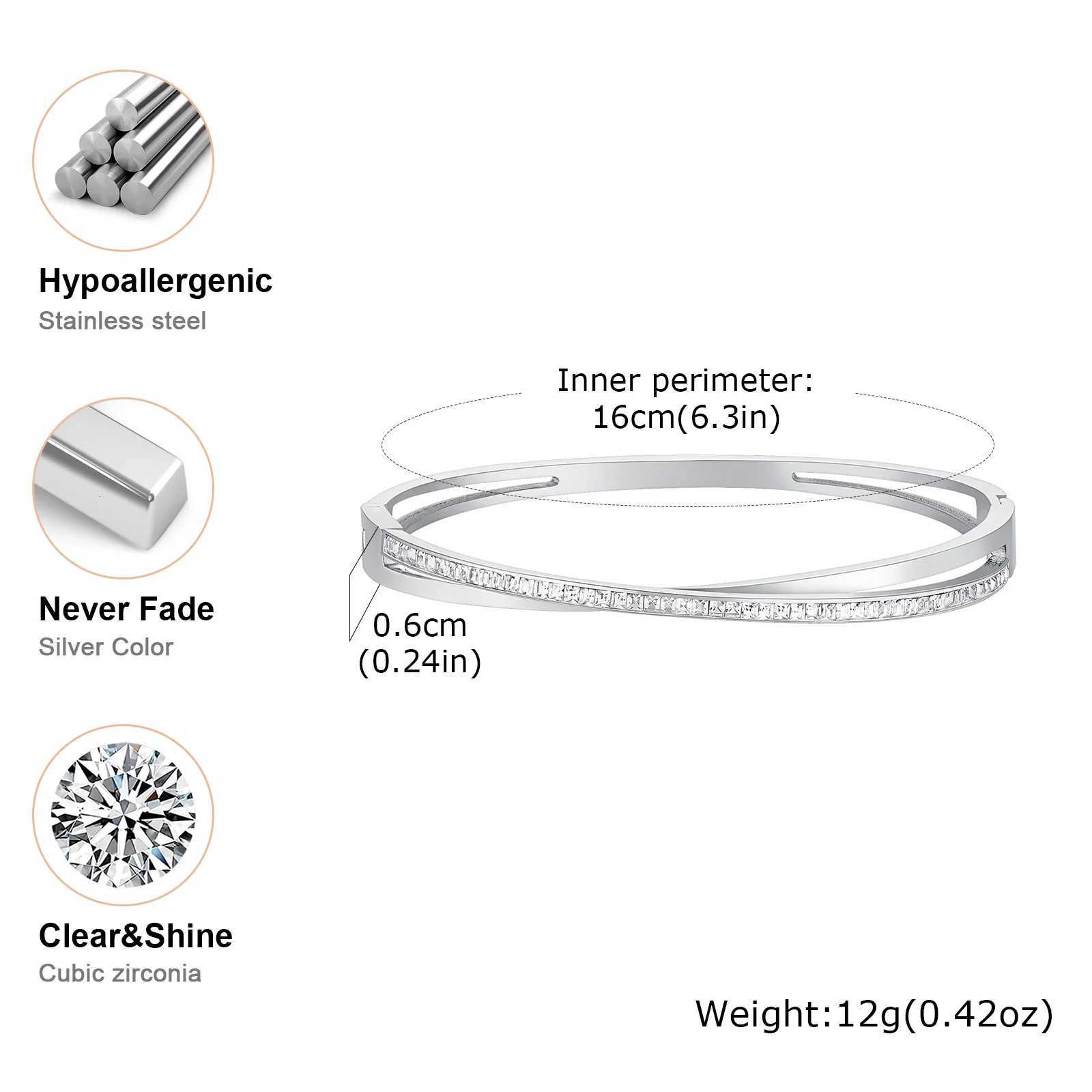 Stainless Steel Zircon Openable for Women Girls Silver Color Simple Trendy Wrist Jewelry Gifts H260323 - view 5