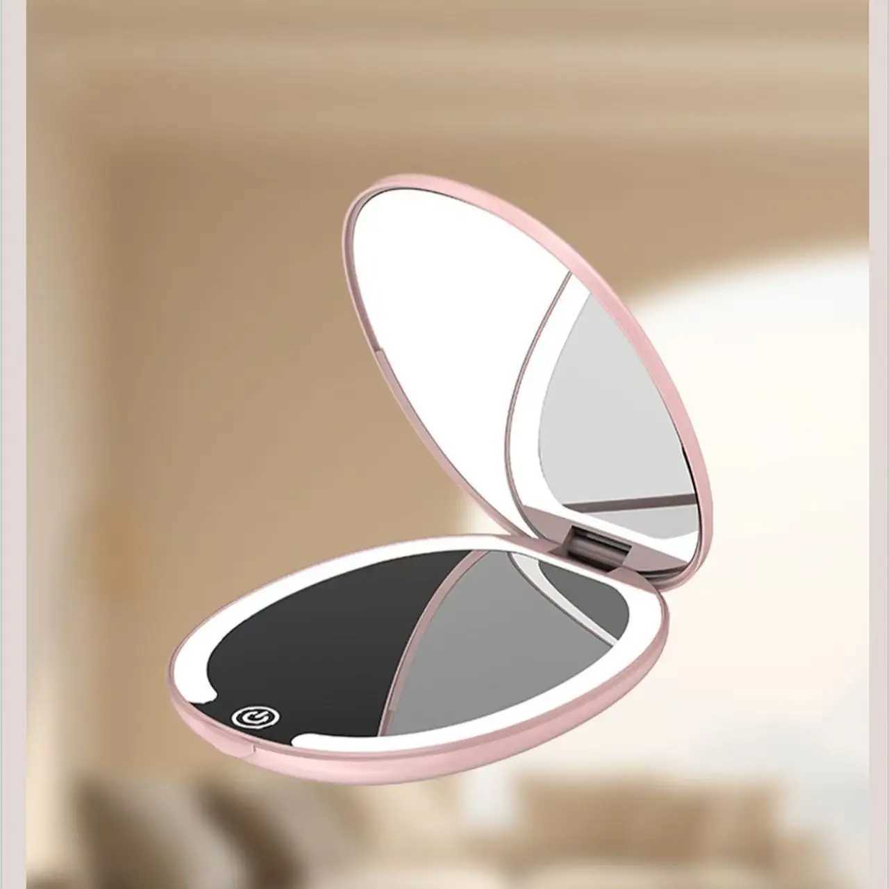 LED high-definition folding makeup mirror portable tri color light double-sided mirror 5x magnification portable makeup mirror H260324