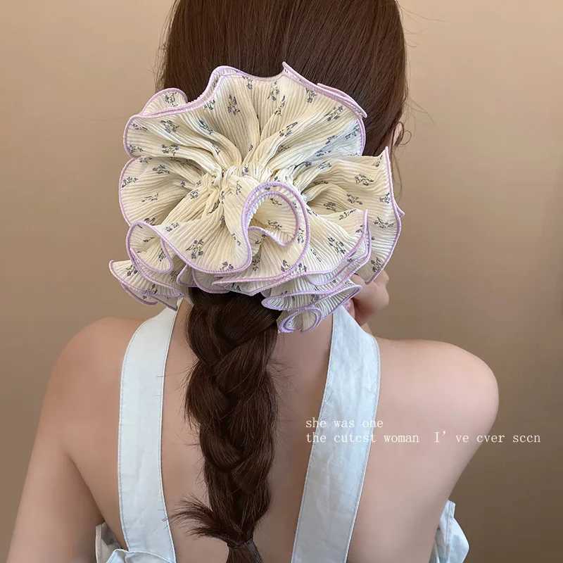 1pc sweet four-layer lace-trimmed floral large intestine hair tie flower bud bun ponytail hair rope elastic hair accessories H260324
