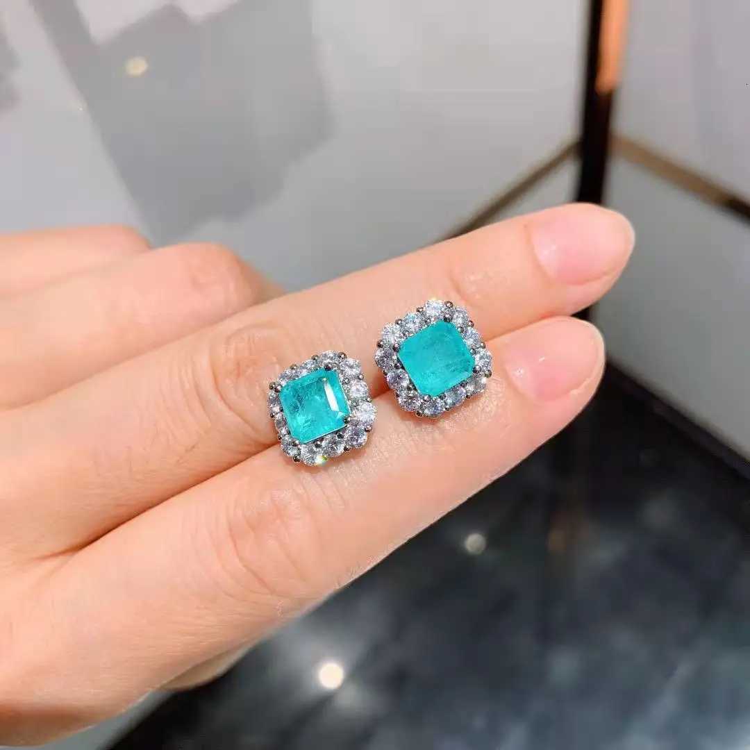 FFGems Brazilian Paraiba Emerald Tourmaline Necklace Created Gemstone Square for Women Fine Jewelry Pendant Party Wedding Gift H260324 - view 5