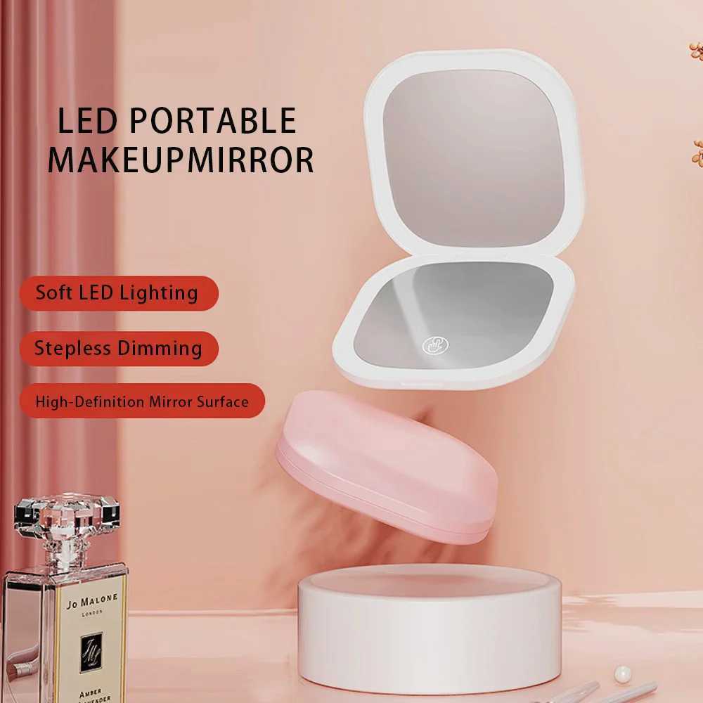 Mini LED Pocket Mirror Compact Lighted Makeup Mirror Portable Magnifying Foldable with Light Small Portable Cosmetic Mirror H260324