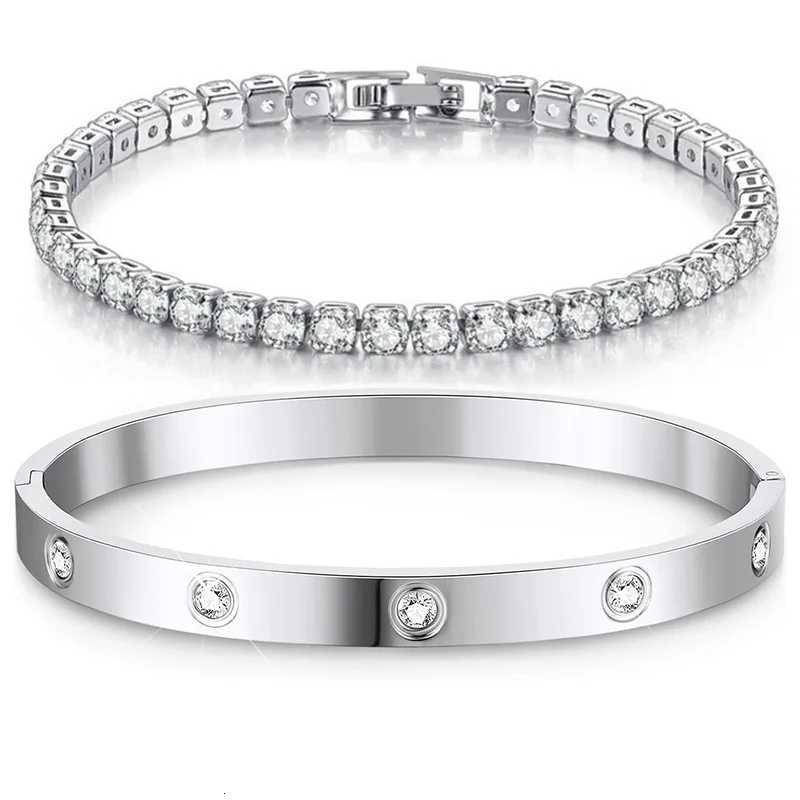Stackable Gold Bangles for Women Girls 14K Gold Plated Cubic Zirconia Tennis Stainless Steel Jewelry Gifts H260323 - view 7