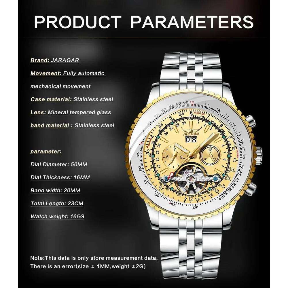 Jaragar Silver Stainless Steel Tourbillion Design Calendar Display Mens Watches Top Brand Luxury Automatic Mechanical Wristwatch