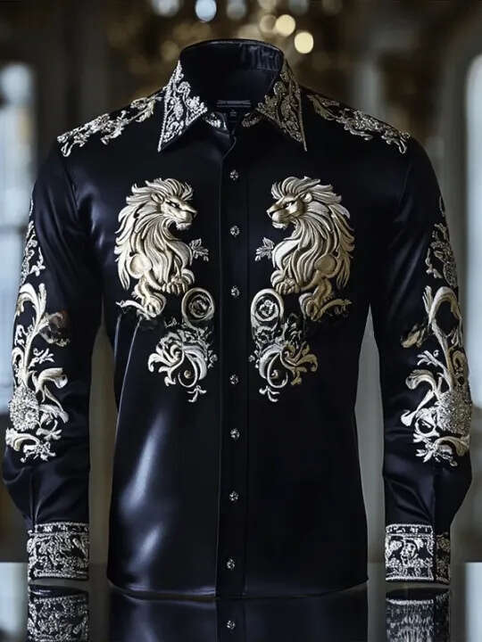 2026 Cross-Border Clothing Spring And Autumn New Casual Trendy Men's Long-Sleeve 3D Digital Print Satin Shirt