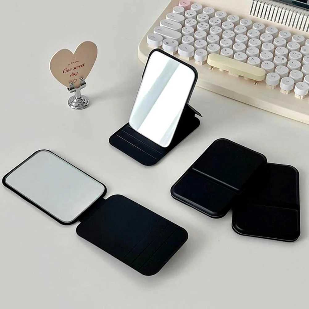 Folding Makeup Mirror With Adjustable Stand Pu Leather Soft Cover Small Makeup Mirror Portable Travel Mirror For Office Desk H260324