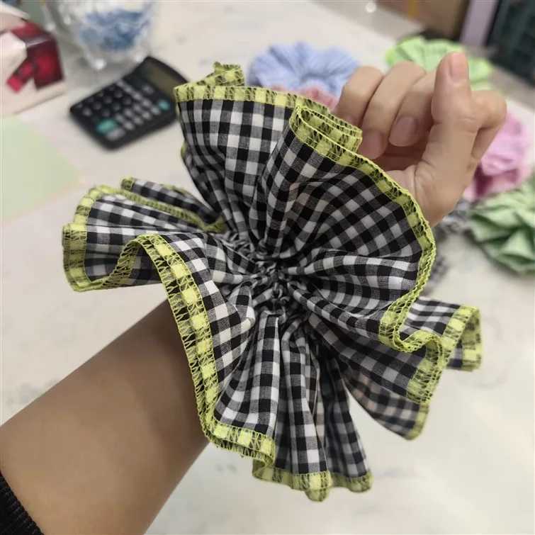 Small Design Hair Scrunchies For Woman Summer Cute Four Layer Plaid Headwear Pure Cotton Edge Extra Large Intestinal Hair Loop H260324