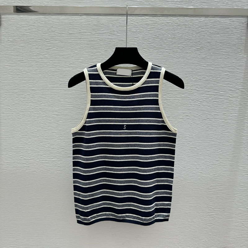 Brand Women Casual Striped Vests Round Neck Slim Fit Tank Tops Summer Breathable Sporty Knitted Singlet