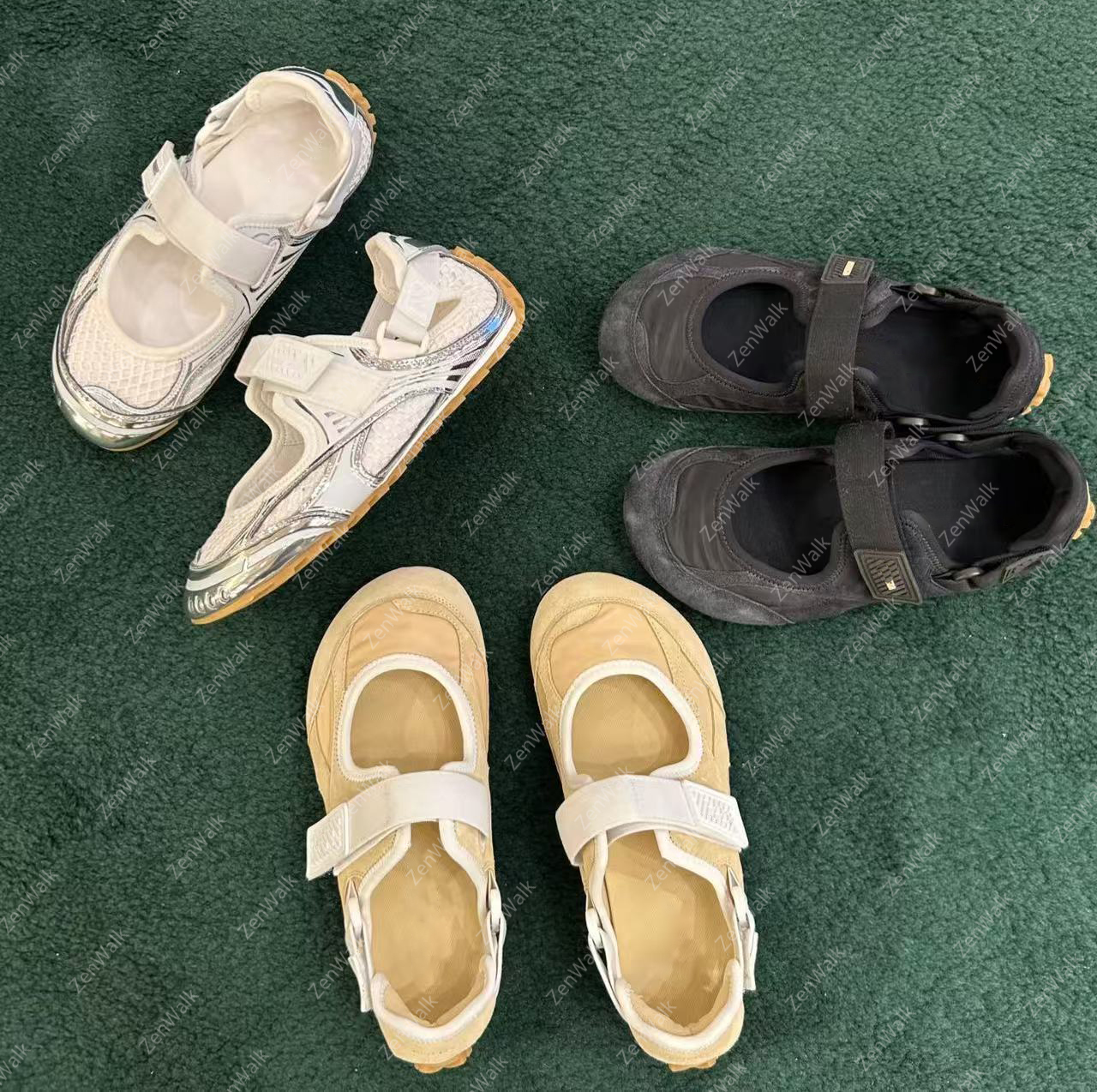 Orbit Flash Sandals Designer Women Sandal Velcro Round Toe Mary Jane Casual Shoes Silver White Casual Ballet Flat shoe