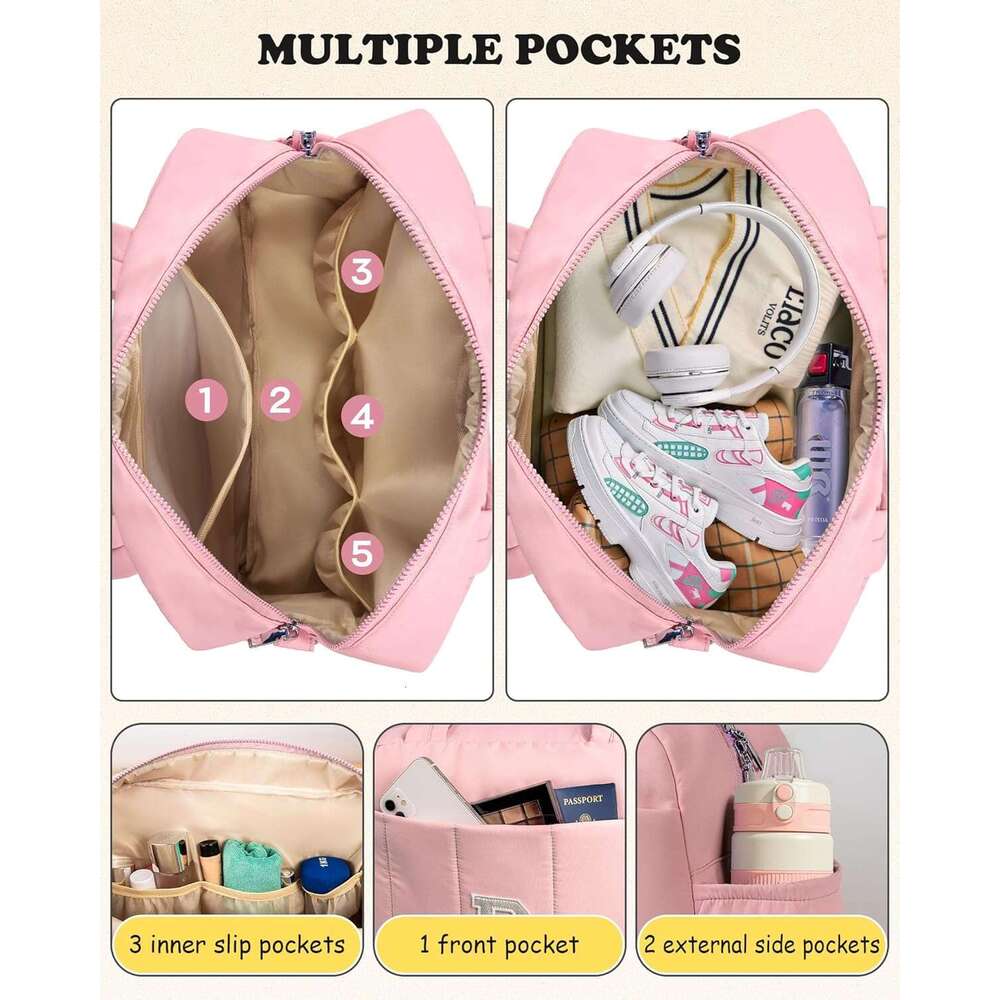 Vogewood Luggage Personalized Weekend Women's Overnight Travel Bag with Makeup Bag, Birthday Gift, Pink, Medium Size, K