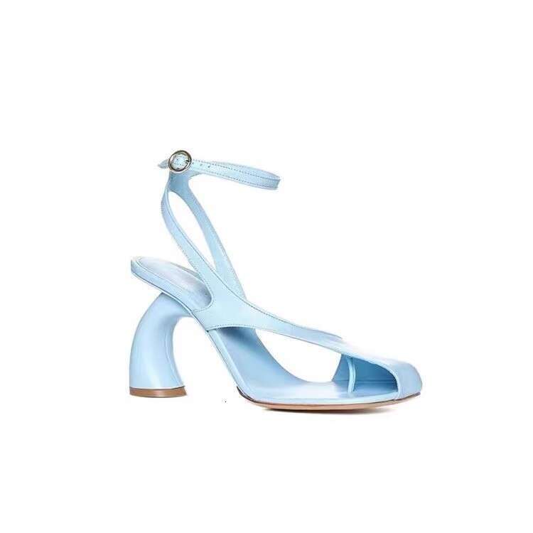 European And American New Style Irregular High Heels Asymmetric Half Covered Strap Square Toe Clip Toe Large Size Roman Sandals