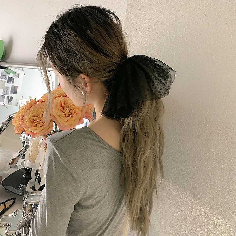 Lystrfac 1/2Pcs Oversize Scrunchies Lace Hair Ring Mesh Dot Big Hair Rope Female High Elastic Rubber Band Hair Accessories H260324