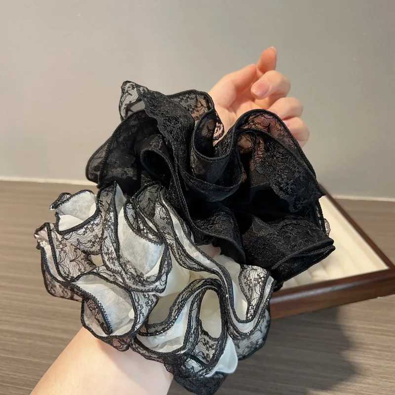 French Lace Sausage Hair Band Women Elegant Double-layer Mesh Hair Ring Fashion Hair Tie Rubber Band Girl Hair Accessories H260324