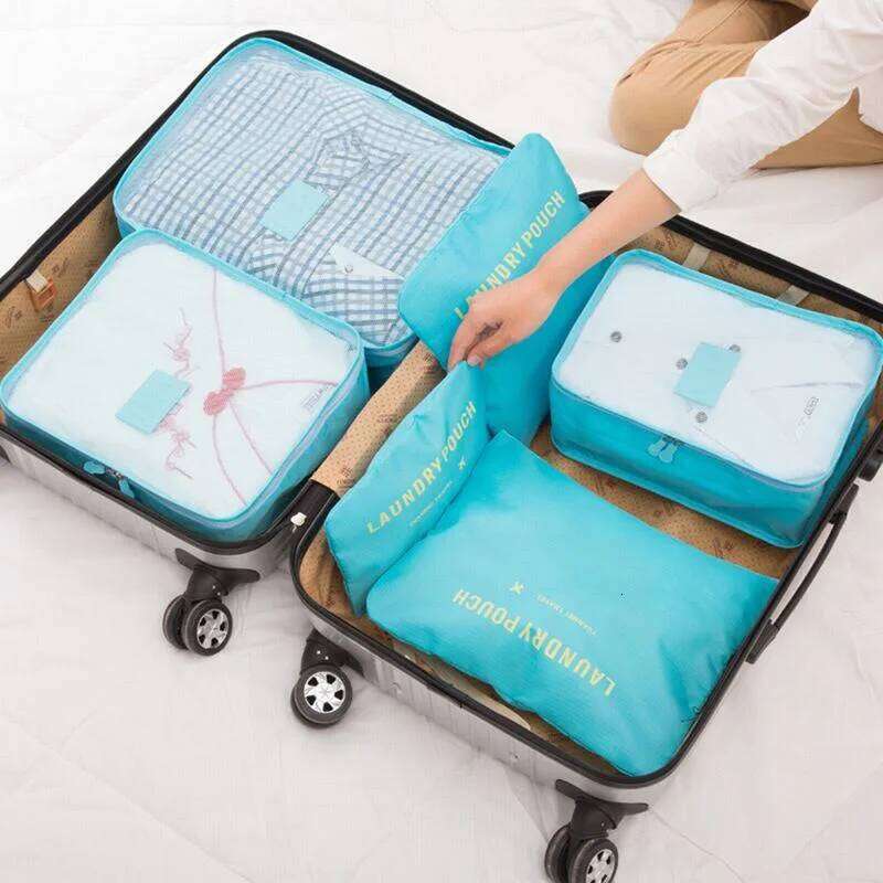 6-piece large size portable suitcase clothes shoes makeup luggage organizer travel storage bag 26Y0323