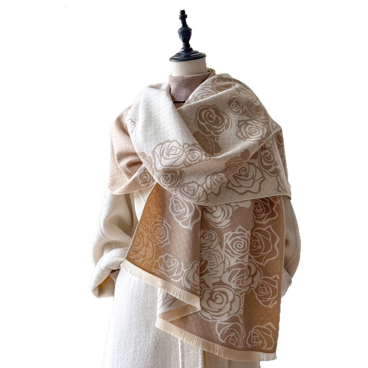 Camellia Flower Cashmere Scarf High-end And Fashionable Style Multi-purpose Thick Warm Scarf Designer Shawl Outdoor Sports Warm Shawl
