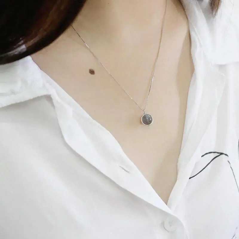 Real Pure 925 Sterling Silver Labradorite Pendant Necklace With Box Chain Simple Elegant Natural Gemstone Collier For Women H260324 - view 6