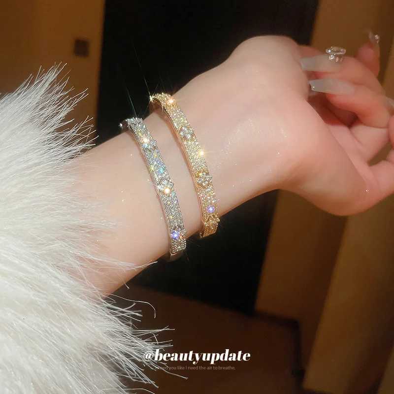 Luxury Shiny Cubic Zirconia Embellished Gold Silver Plated Fashion Bangle for Women Party Wedding Daily Wear Jewelry H260323 - view 3
