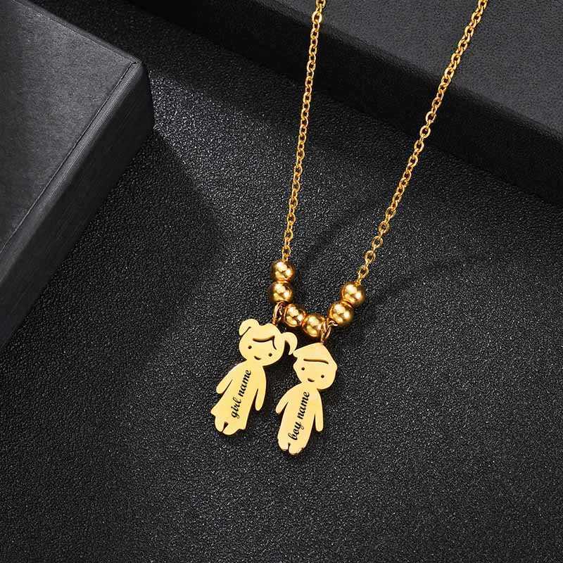 Letdiffery New Child Engraved Name Necklace Personalized Stainless Steel Boy Girl Kids Pendant Necklace Women Date Beads Family H260324 - view 6