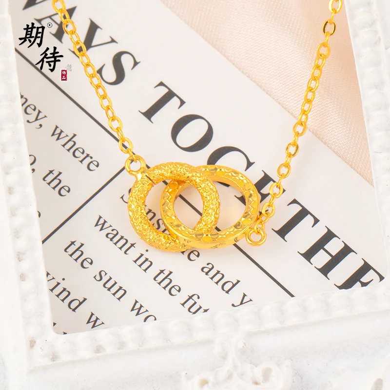 Luxury 24K 9999 Pure Gold real gold Womens Crushed Ring Pendant Hammer Ring Link Necklace Elegant Clavicle Chain H260324 - view 3
