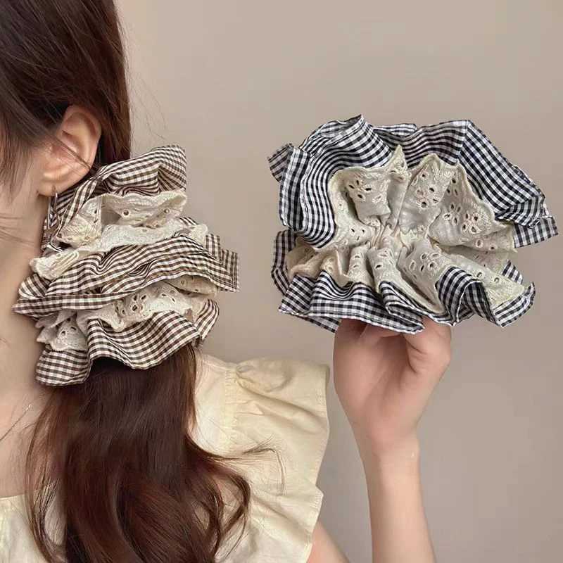 1pc elegant lace double-layer large intestine hair band womens new style wrinkled high-end ponytail hair accessories H260324