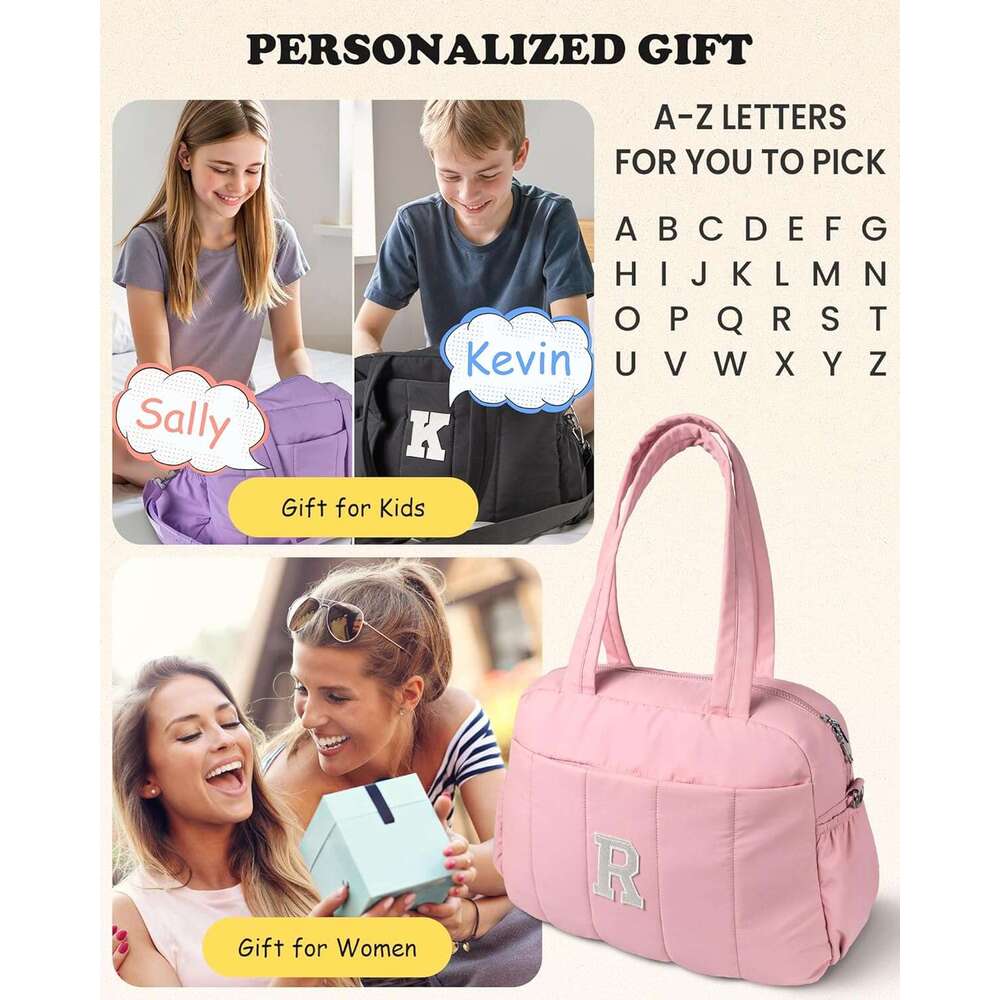 Vogewood Luggage Personalized Weekend Women's Overnight Travel Bag with Makeup Bag, Birthday Gift, Pink, Medium Size, K