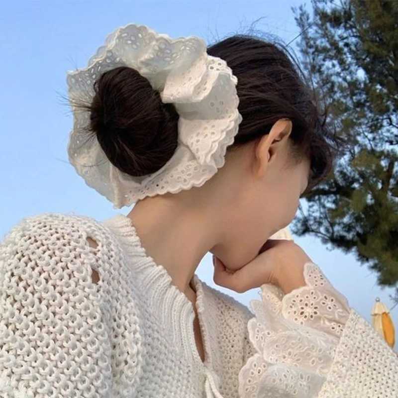 Solid Color Lace Big Size Headband for Women and Girls Elegant French Lace Scrunchies Sweet Hair Rope Hair Accessorie Headwear H260324