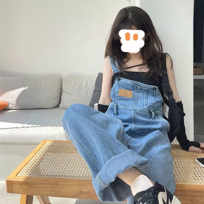 Designer Pants Women's Summer Denim Overalls Slimming Trendy Street-style Age-reducing Loose-fitting American Retro Wide-leg Floor-length Pants