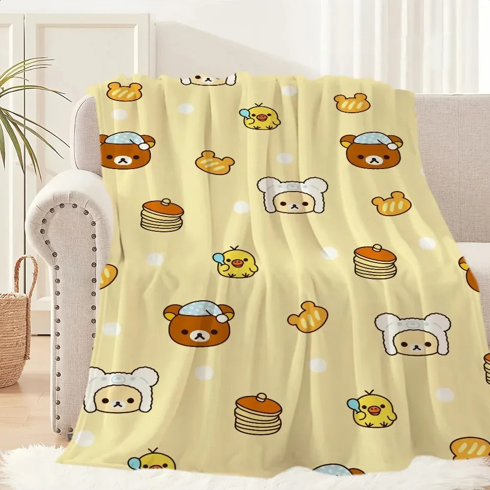 1PC Cute Rilakkuma Bear Blanket Plush Warm Throw for Sofa Bedroom Office Travel Perfect Kids Birthday Gift 260323BJ