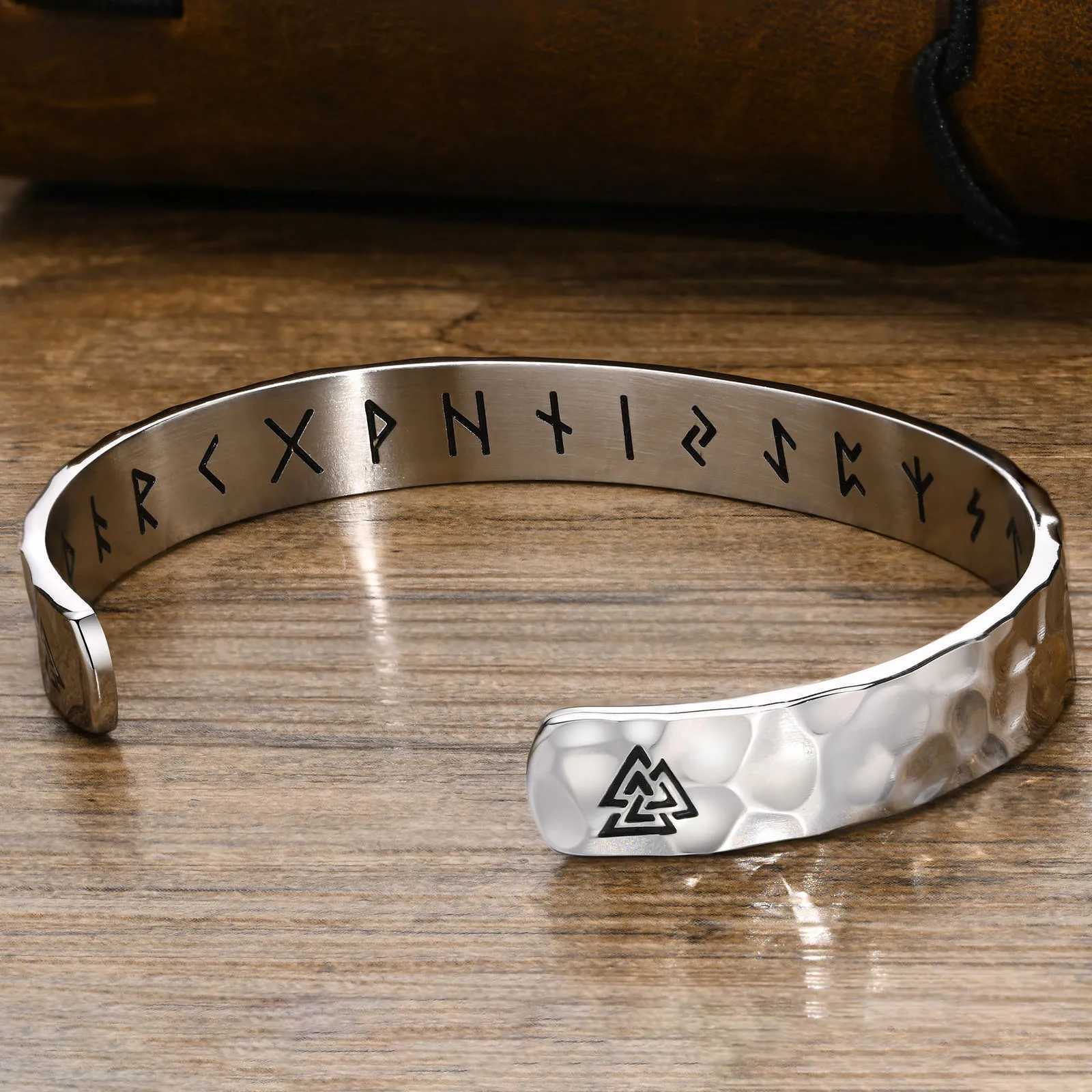 Vnox Norse Viking for Men Women Hand Crafted Hammered Stainless Steel Cuff Bangle Rock Punk Gift Jewelry H260323 - view 4