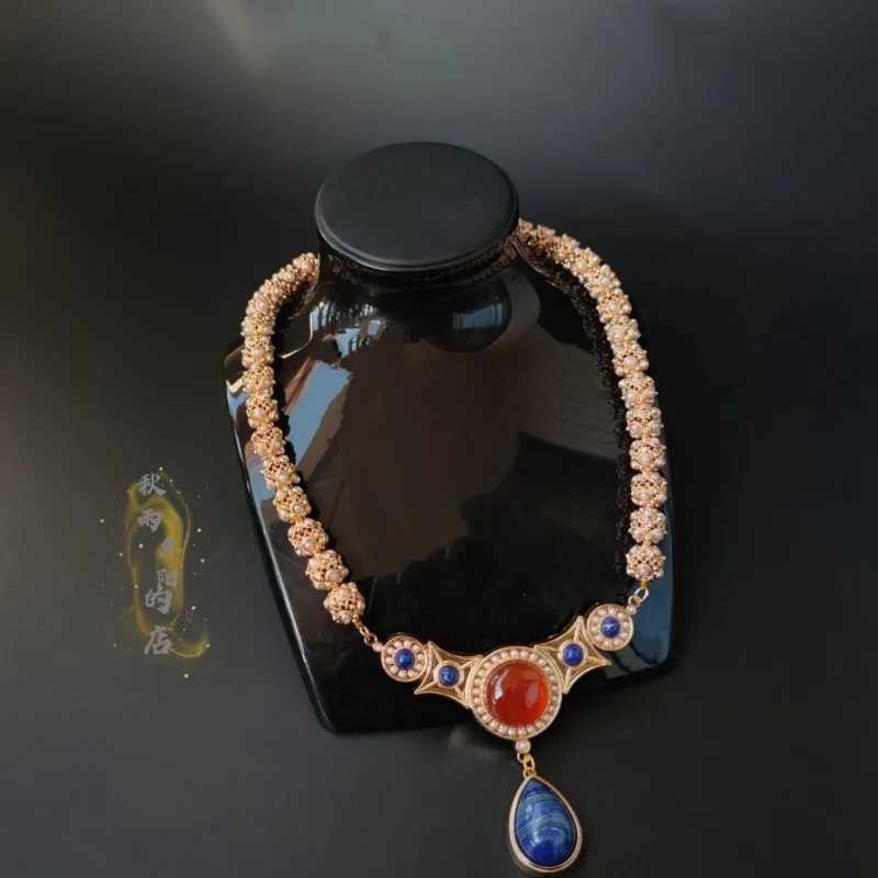 Ancient Qingting Eye Beads Yingluo Necklace Hanfu Tang Dynasty Dunhuang Style Multi Gem Pearl Stone Layered Soft Choker Jewelry H260324 - view 3