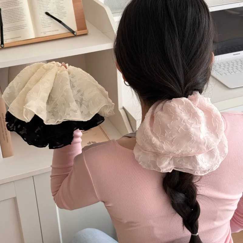 26CM Lace Pleated Large Intestine Hair Band Double Layer Oversized Premium Hair Rope Rubber Band Headdress H260324