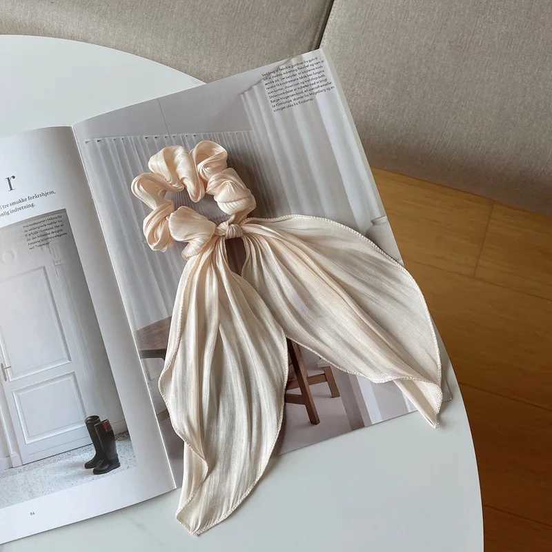 Satin Bow Long Ribbon Scrunchies Elastic Hair Bands Women Girls Ponytail Holder Hair Ties Solid Headband Hair Accessories H260324