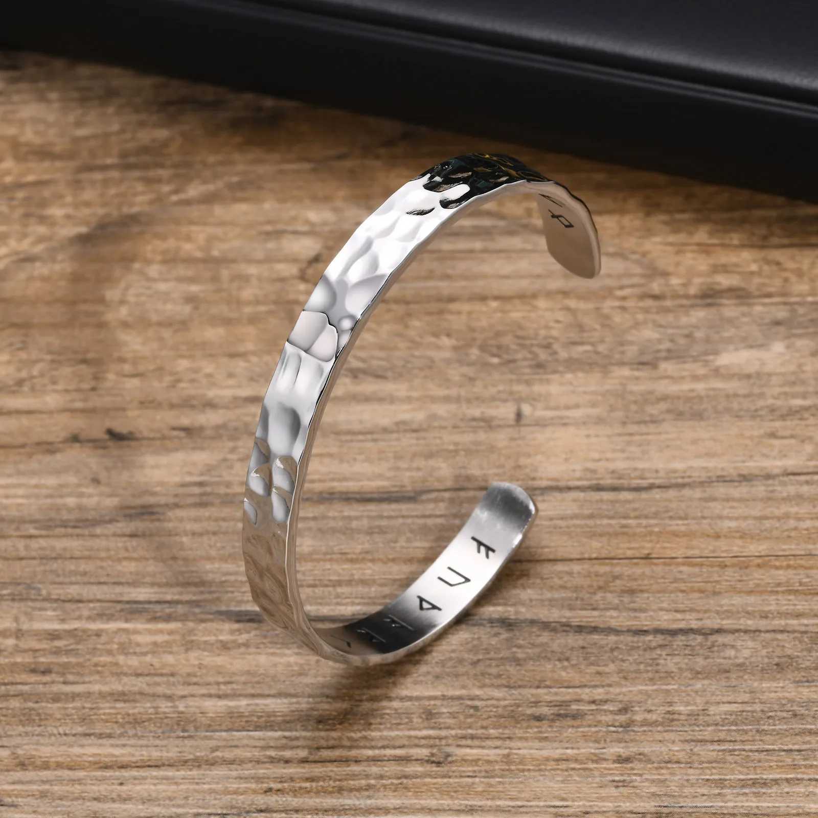 Vnox Norse Viking for Men Women Hand Crafted Hammered Stainless Steel Cuff Bangle Rock Punk Gift Jewelry H260323 - view 7