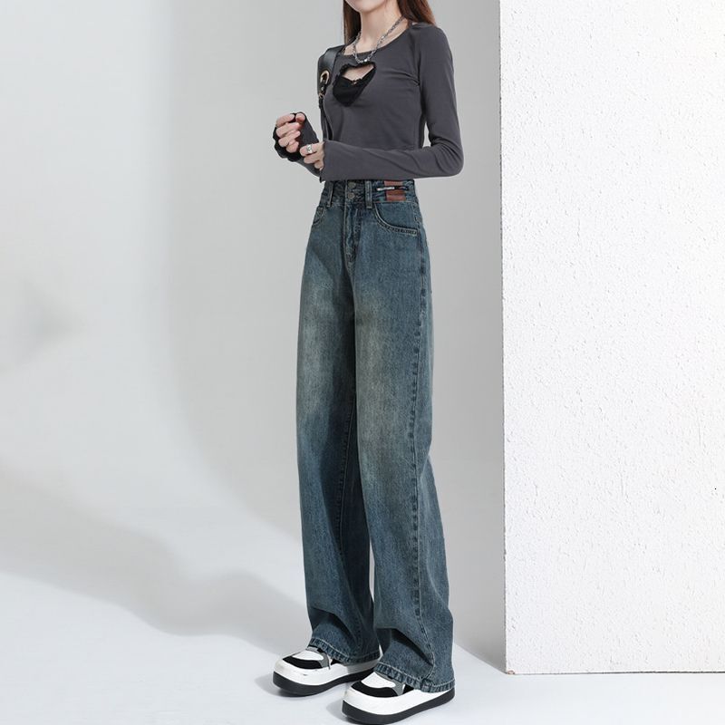 Vintage Denim Wide-leg Pants Loose Straight Cut 2026 New Model Designer Pants High-waisted Hip-hugging Slimming Petite-friendly Floor-length Design Trousers