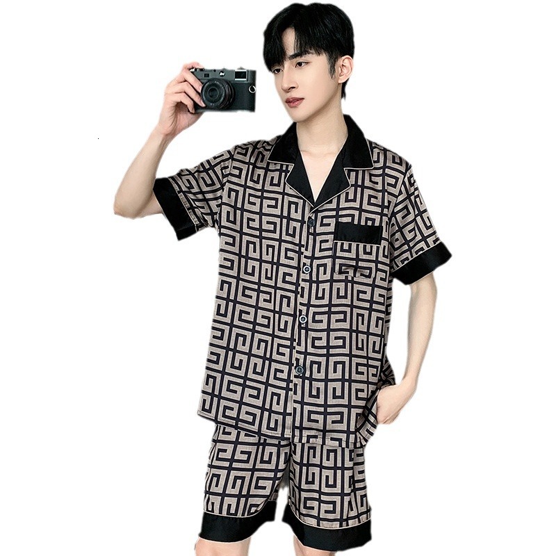 Homewear Set High End Sleepwear Ice Silk Summer Thin Short Sleeve Cool Satin Elegant Large Size For Men