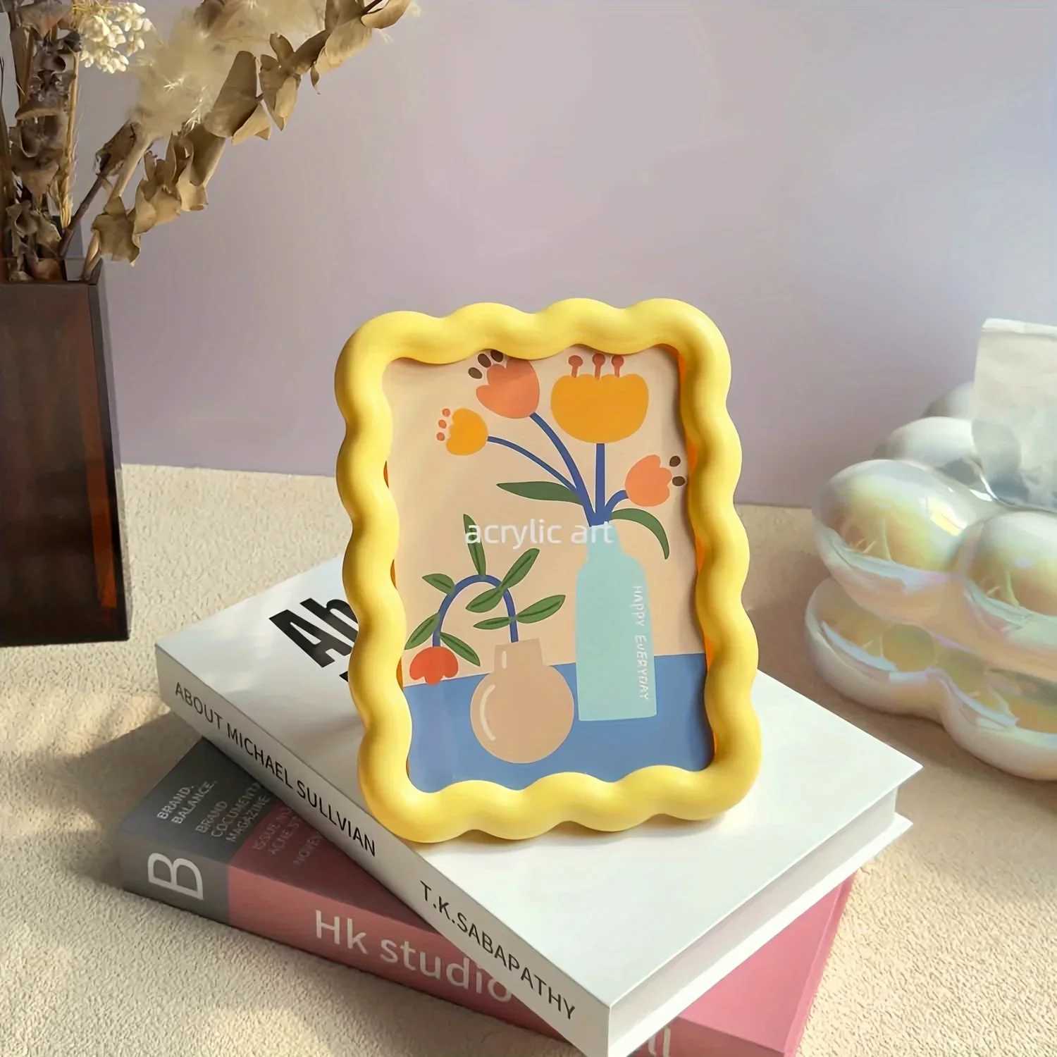 Milk Yellow Ins Style Cute Decorative Picture Frame Desktop Ornament Wall Art Creative Home Decoration Small Tabletop Decor H260324